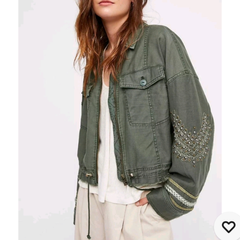 Free People Cropped Fullzip Jacket Army Green Women's Small Size